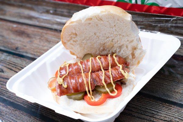 Grilled polish kielbasa sandwich