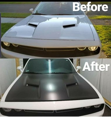 Satin black hood wrap...before and after...