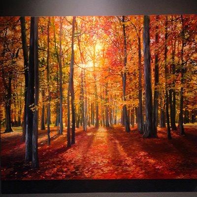 Falls Warmth 48x48 acrylic painting by Michelle Courier