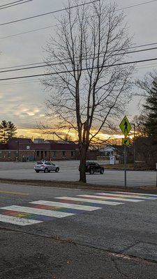 Rainbow crosswalk exiting the field area.