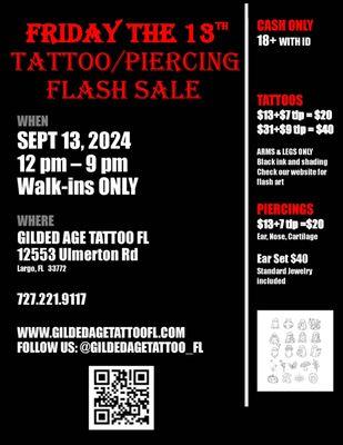 Friday 13th Flash Sale
 Tattoo/Piercing