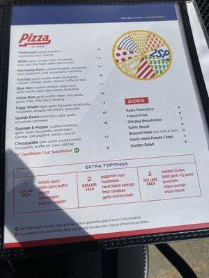 Pizza menu