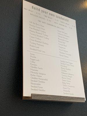 Meat and cheese menu