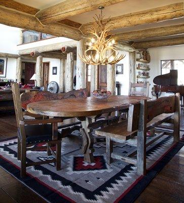 Beautiful Rustic Oval Dining Table with matching Rustic leather Chairs