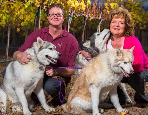 AntoLin Cellars owners Tony and Linda Haralson with their winery Dogs.