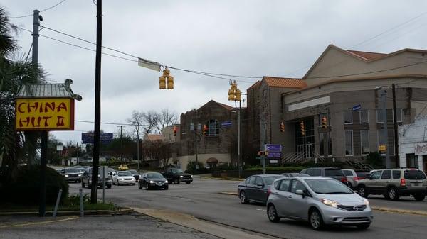 The restaurant is at a very busy intersection indeed!