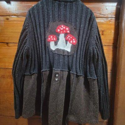 Upcycled sweater Jacket with needlefelted mushrooms