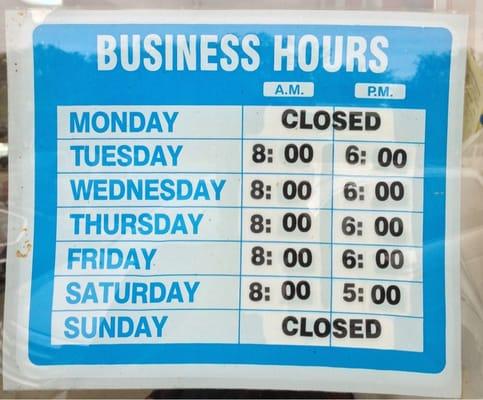 Braes Heights Barber Shop business hours (as of Saturday April 5th 2014).