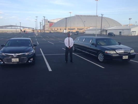 Our sedan and limousine parked at the AT&T Center the night of the Spurs Championship Vicotry