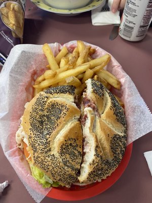 Turkey cranberry stuffing on a hard roll.