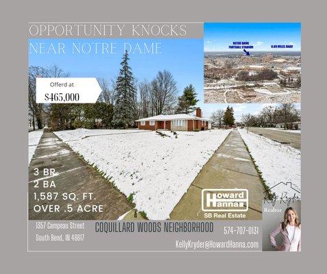 Kelly's listing near Notre Dame with land to spare!