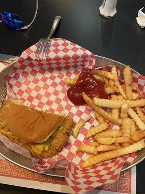 Pork fritter and fries