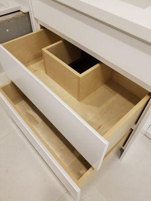 Custom plumbing cut out drawers. maximize your storage space.