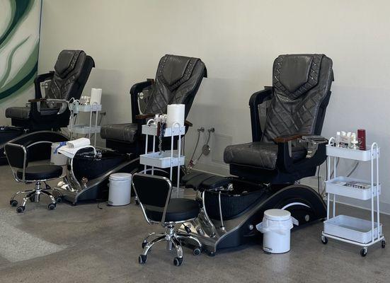 Comfortable massage chairs for our pedicure services