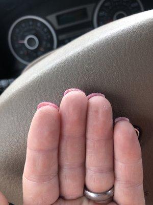 Nails were not filed and polish did not cover the nail