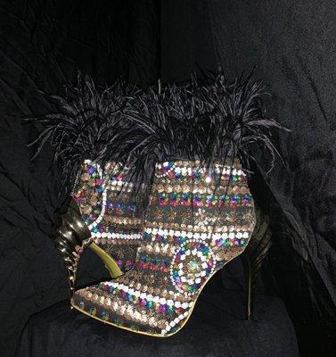 The black multi color gold ankle boots