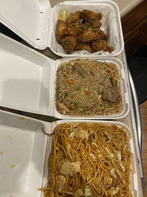 Chicken Lo Mein, Combination Fried Rice and Salt & Pepper Chicken Wings