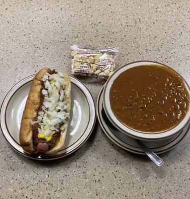 This is a Coney and bowl of chili from Appollo Restaurant in Davison Michigan. They make the best flint style coneys