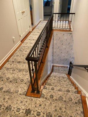 Carpet installation - hallway and box steps w/ pattern match.