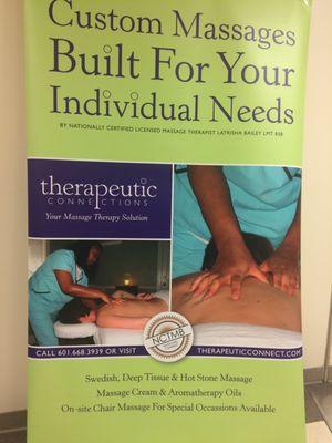 On-site chair massage for your staff or customers 601.668.3939 or latrisha@therapeuticconnect.com