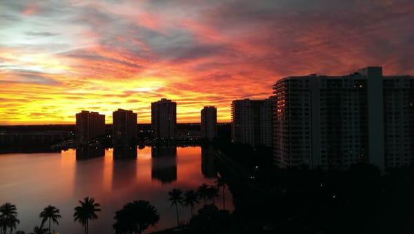 Beautiful sunset off the balcony.