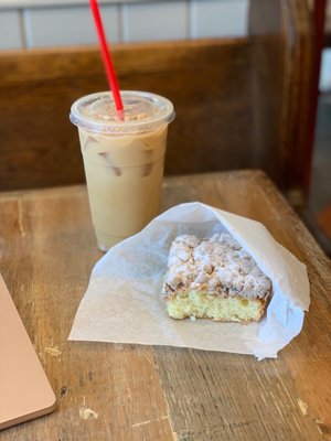 Coffee cake and vanilla latte