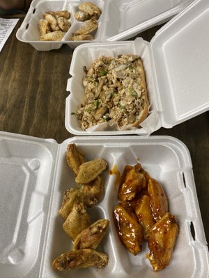 Lemon Pepper and Thai Chili wings with Chicken Philly