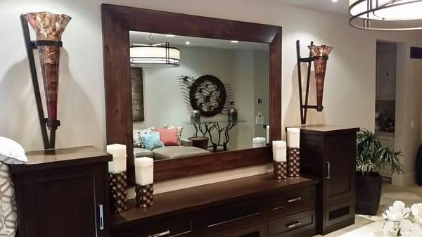 Custom 80" mirror television with 14 " wood frame.