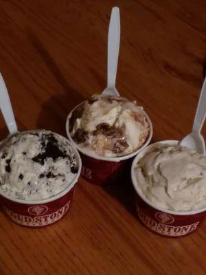 We are fattening up for the first winter storm of 2019! Left to right: cookies and cream, turtle temptation, and classic cookie dough.