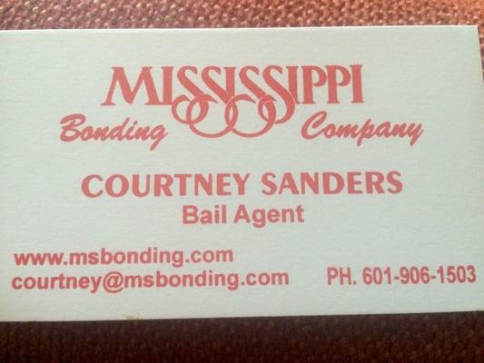 Courtney Sanders-Bail Agent for Mississippi Bonding Company. 601-906-1503