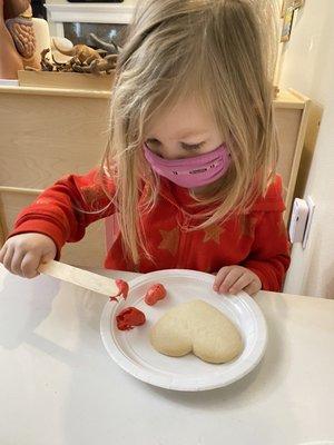 Making valentines cookies