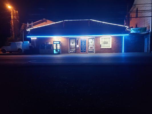 The nighttime LED light display on our building!