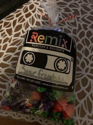 My 2nd bag of Sour popcorn from Remix delights