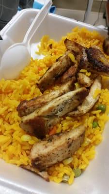 Grilled chicken with yellow veggie rice