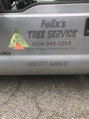 Felix's truck with his phone number