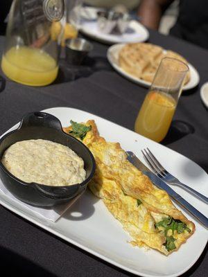 Spinach Feta Omelette with Grits; French mimosas!