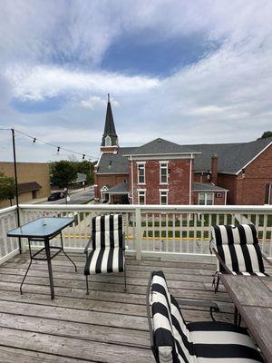 Private Terrace off the Landes Room in The Doc's Inn, overlooking St. Paul's Catholic Church.