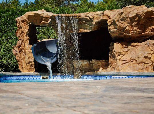 Outdoor pool rock formations