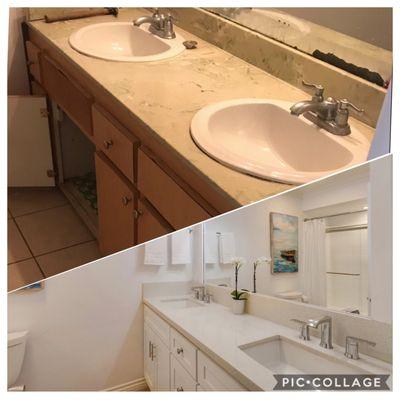 Hall bathroom: before (top) and after (bottom)