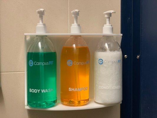 CampusFIT provides body wash, shampoo, conditioner, and several additional amenities.