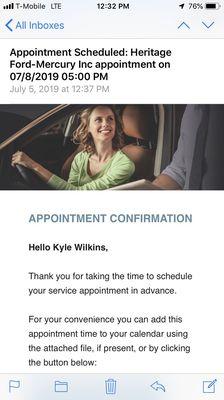 The appointment email.