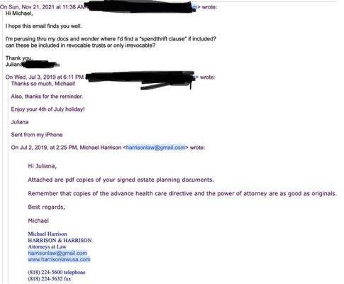 I followed up with Michael, on whether a specific clause was included in my docs. I needed clarification about the docs he prepared for me