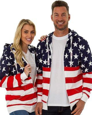 USA "Bright-Print" UNISEX Full-Zipper Hoodie; Style # 4022-USA-BRT; Blend: 60% Cotton / 40% Poly; Sizes: S thru XL & 2X.