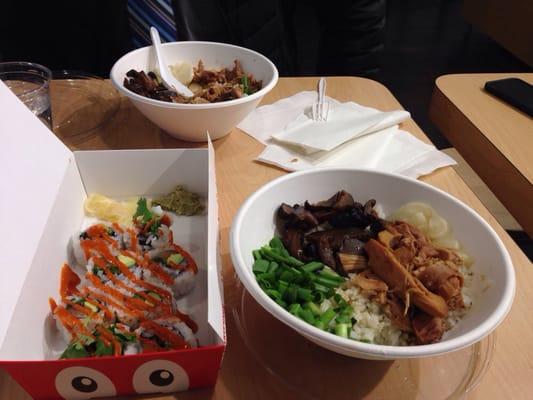 Chicken teriyaki rice bowl and sushi