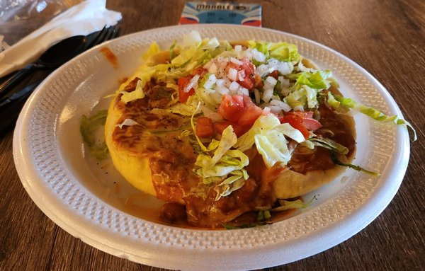 Indian Taco on what I roughly measured as a 10" plate. So about a 6" diameter $10 Indian Taco.