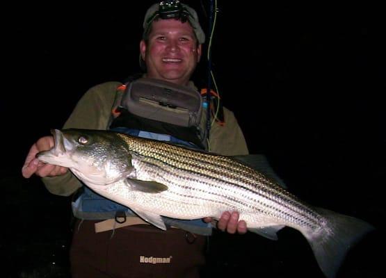 Owner Michael Frank with a 14.5 lb Congaree River striped bass