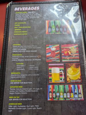 Beverage menu