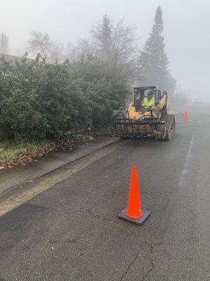 Residential Land Clearing in Sacramento with our 277d skid steer and grapple bucket.