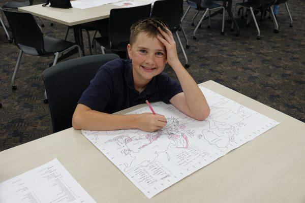 6th graders learn to draw a labeled map of the world from memory.