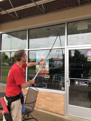 Getting the windows prepped for the Spring Break rush! Clean windows = even more business!